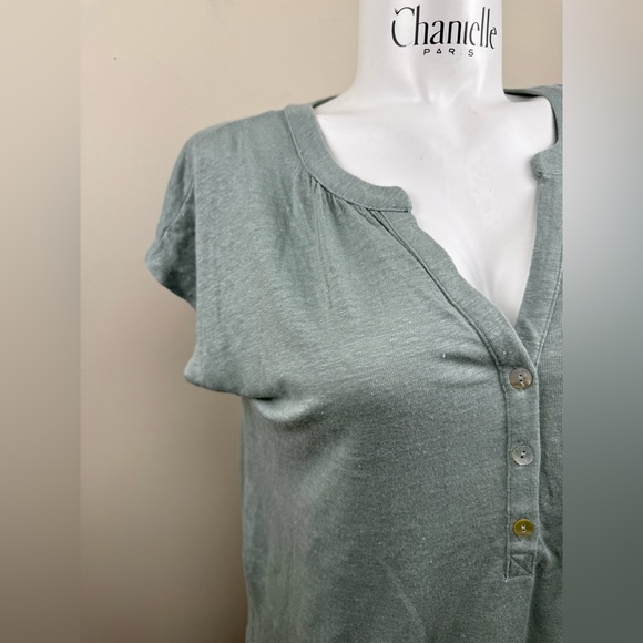 JOIE 100% linen cap sleeve Henley in sea foam medium - Picture 3 of 10